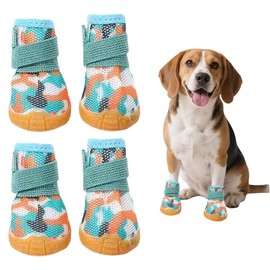 Pack of 4 Dog Shoes, Paw Protection for Small Dogs, Summer Breathable Dog Boots with Non-Slip Rubber Sole, Dog Shoes, Paw Protection for Hot Streets, Walking, Outdoor (Green, L)