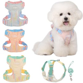Pechera Arnés para Perros pequeños, Arnés para Perro Ajustable Reflectante Transpirable, Cachorros y Gatitos con Correa 1.5m (Amarillo, S)