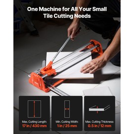 VEVOR 17-Inch Manual Tile Cutter for Wall & Polished Tiles,Double Rails for Precise Cutting, Tungsten Carbide Wheel,Non-Slip Handle,Anti-Displacement Pressure Rod,Precise Cuts for Pros & Beginners
