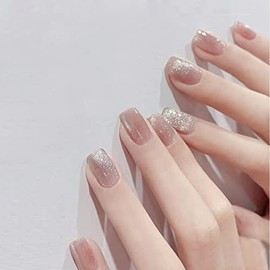 Uñas postizas a presión con efecto ojo de gato brillante de cobertura completa, uñas postizas de almendra de cobertura completa para mujeres y niñas, 