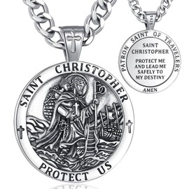 EUDORA S925 Sterling Silver St Christopher Medal Saint Christopher Necklace for Women Men, Mens St Christopher Necklaces Amulet Pendant Religious Christian Jewelry Gifts for Womens Men, 22"+2"