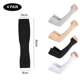 HDGSAFD 4 Pairs Sun Protection Sleeves, Hook Finger Sleeves, Summer Sun Protection Ice Sleeves, Sun Protection Arm Sleeves, Unisex Long Sleeve, White