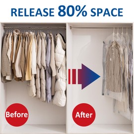 Hanging Vacuum Storage Bags, 6 Pack Hanging Storage Bags for Clothes With Electric Pump, Vacuum Sealed for Suits, Dress, Jackets (3 Long, 3 Short)