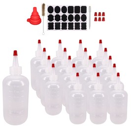 Belinlen 20 Pack 8-Ounce Plastic Squeeze Bottles with 20pcs Red Tip Caps and Measurement - Good for Crafts, Art, Glue, Multi Purpose Set of 20 with Extra 6 Red Cap 36 Chalk Labels and 1 Pen