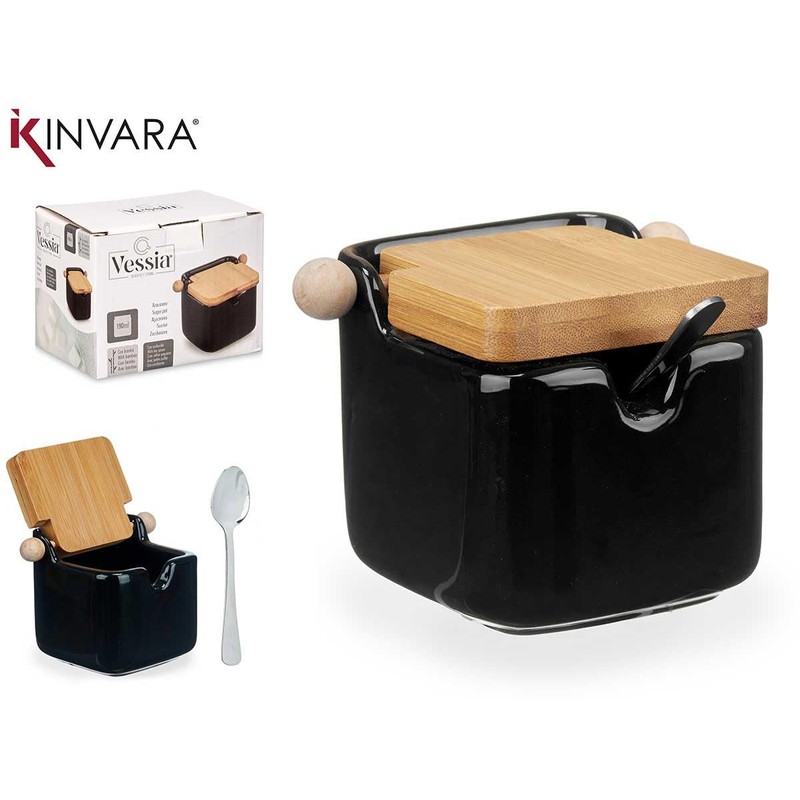 Vessia - Ceramic Sugar Bowl with Bamboo Lid with Sugar