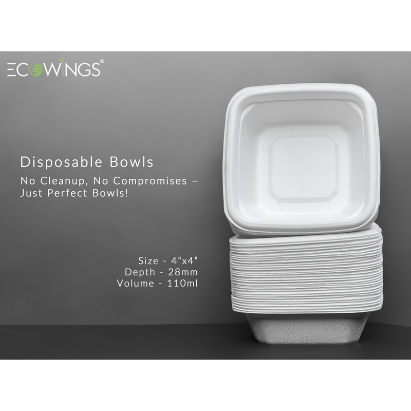 ECOWINGS Small Square Disposable Bowls: Sustainable Elegance for Every Bite