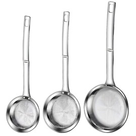 Homaisson 3 Pcs Fine Mesh Strainer Kitchen Set, Stainless Steel Food Strainers, Ideal for Oil and Foam Separation in Hot Pot, Includes Long Handle Strainers