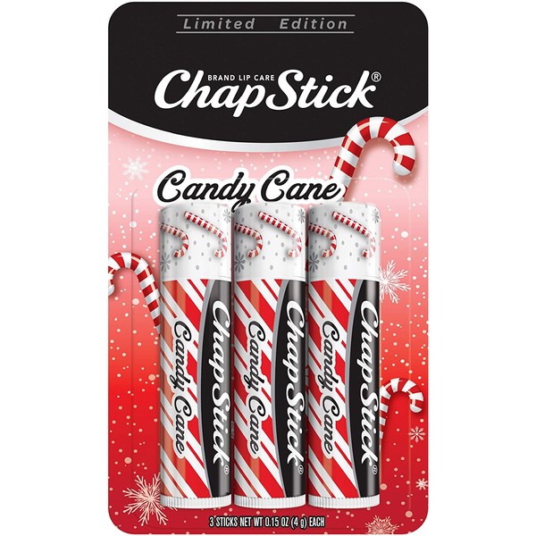 Chapstick (Candy Cane Flavor, 0.15 Oz, 3 Sticks) Lip Balm Tube, Skin Protectant, Lip Care