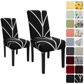 Keyroal - Juego de 2 fundas para sillas de comedor, fundas elásticas para sillas Parsons, de elastano, extraíbles y lavables, para comedor, hotel, ceremonia (negro)