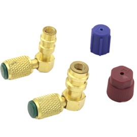 R12 to R134A Conversion Kit R12 to R134 A High/Low AC Fitting Adapter, R12 to R134A Adapter Quick Coupler Valve A/C 90° Fitting with 2 Caps