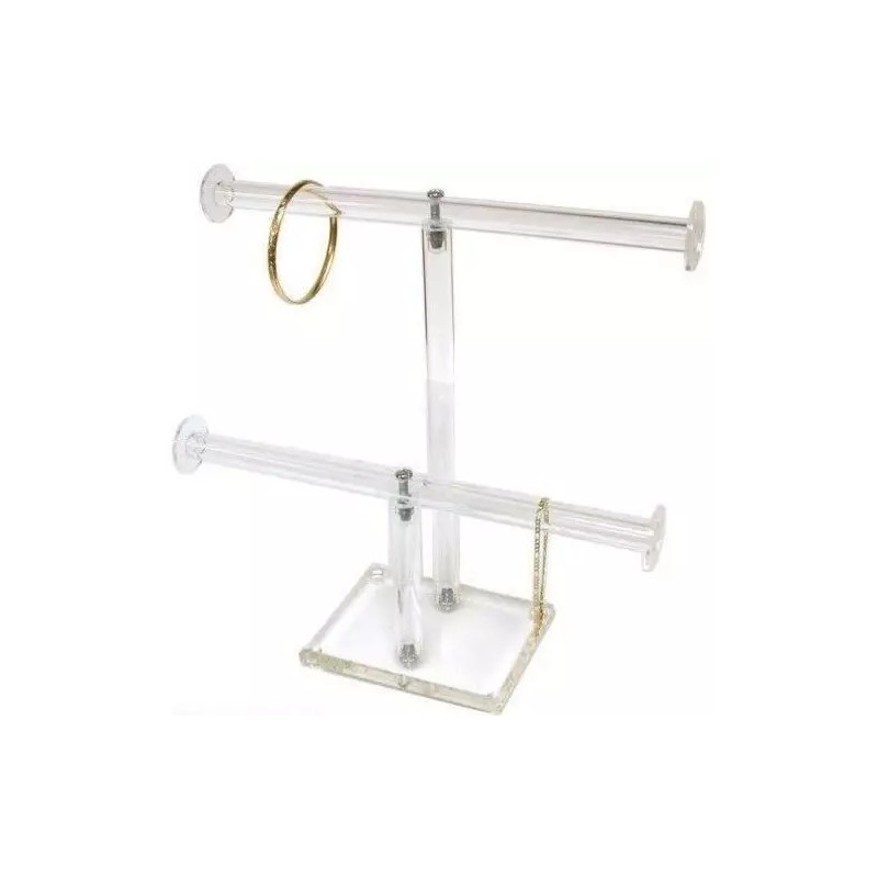 FindingKing 2 Tier Clear Acrylic Jewelry Stand T-Bar Chain &