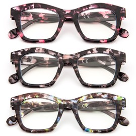 KoKoBin 3 Pack Reading Glasses for Women Oprah Style Cute Sturdy Blue Light Blocking Spring Hinge Readers +3.0