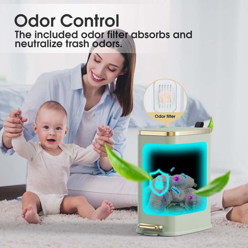 CEROELDA Small Bathroom Trash Can with Lid Soft Close-5L/1.3 Gal