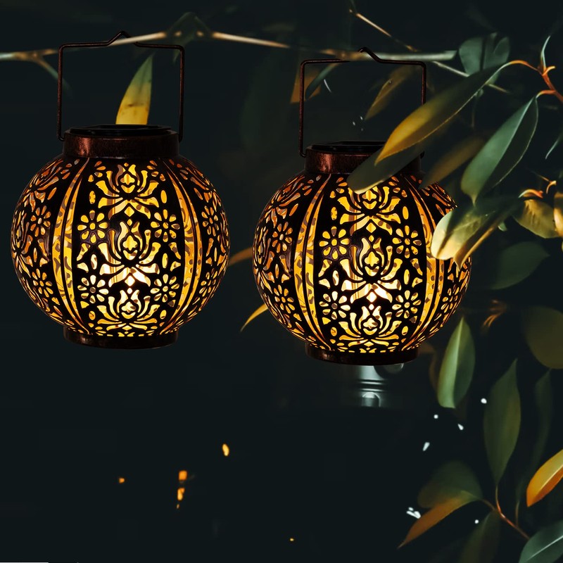 2 Pack Solar Table Lanterns - Solar Hanging Outdoor Lanterns