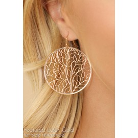 Moroccan Filigree Geometric Drop Earrings - Bohemian Metallic Cutout Lightweight Hook Dangles Flower Petal Leaf, Teardrop, Circle Disc (Round Leaf Pattern Filigree - Silver)