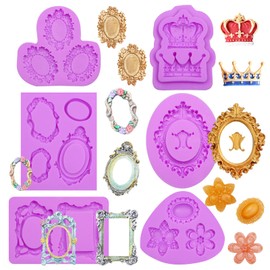 Marco de fotos para fondant, paquete de 6 marcos de fotos, corona de flores, moldes de silicona para decoración de pasteles, pasta de goma de azúcar, galletas, resina y arcilla polimérica