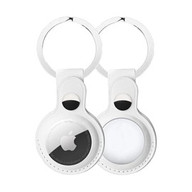 Ecoshopmaster Funda Case Llavero Protector para Airtag Tipo Piel Antiperdidas para Airtags (Blanco/Vista Doble)