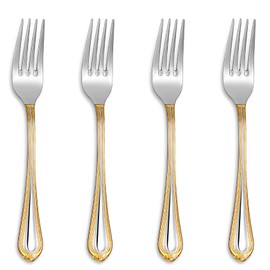 KEAWELL Pearl Edge 4/8-Piece Premium Fork Set, 18/10 Stainless Steel, Fine Silverware Forks with Mirror Finish and Exquisite Craftsmanship, Gold Accent, Dishwasher Safe (4, 7.3" Salad Forks)