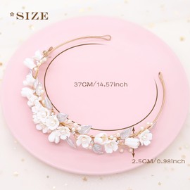 Oriamour Bridal Headband With Pearls Leaves Design Wedding Headbands For Women Girls Bridal Headpiece For Birthday Prom Parties (Gold)