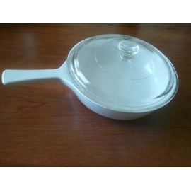 Vintage Corning Ware Plain White MW-83-B Browning Dish / Pan with Lid Footed