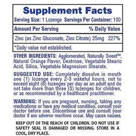 Advantage Nutra Zinc Lozenges Zinc Gluconate Immune System Support - Orange Flavor 100 Lozenges
