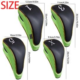 Andux 4Pcs/Set Gold Golf 460cc Driver Fairway Wood Club Head Covers Hook & Loop Green