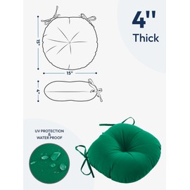 ZEOLABS Bistro Chair Cushions,15 inch Waterproof Tufted Outdoor Round Chair Cushions with Ties for Patio Furniture,Set of 2,Green