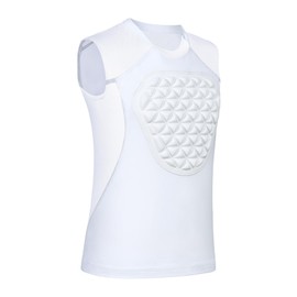 QBK Toddler Baseball Chest Protector Softball Padded Compression Shirt Heart Sternum Guard for T Ball & Football (White,4T)