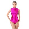 Kepblom Women's Sleeveless Shiny Metallic Leotard Sparkly Turtleneck Bodysuit Pink S