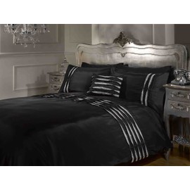 Belle Amie Diamante Luxury Style Black Duvet Cover Quilt Bedding Set, Black, Single