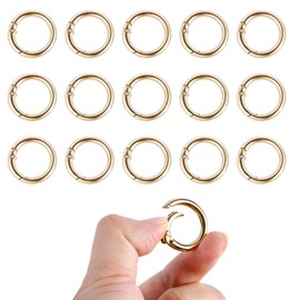 16pcs Spring o Ring Clip, Extra Small Spring o Ring Key Hoops Mini Clips Round Mini Snap Loop Round Clips Purse Split Jump Rings for Straps Keyring Handbag Keys Crafts (Gold)