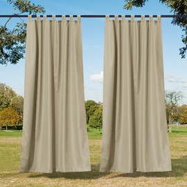 NICETOWN 2 Panels Outdoor Curtains for Patio Waterproof, Sun Block Tab Top Thermal Insulated Outdoor Vertical Drapes Privacy for Pergola/Gazebo/Bath, W55 x L95 Inch, Taupe