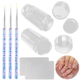 7 Stück Nagel Stempel Nagelpinsel Set, Nagelstempel mit Einzelkopf ,Nail Stamp mit Doppelkopf, French Stempel Nägel mit 3 Stück Nail Art Liner Pinsel, 2 Transferplatte, für Maniküre DIY Nageldesign