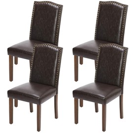 Elevon Upholstered Dining Chairs Set of 4, Modern Upholstered Leather Dining Room Chair with Nailhead Trim and Wood Legs, Mid-Century Accent Dinner Chair for Living Room, Kitchen