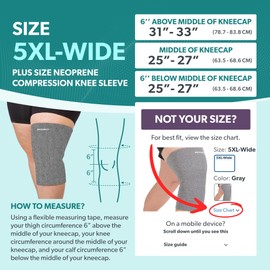 BraceAbility Plus Size Neoprene Knee Sleeve - Bariatric Knee Compression Sleeve for Large Legs, Big Thighs, Arthritis Joint Pain Support Brace for Obese - Fits Men or Women (5XL Wide Calf - Gray)