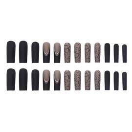 Press on Nails - Short Long Almond Square Ballet Shape, Fake Nails with Glue, Designs for Women, 24 Pcs (Black Ballet Love)