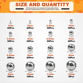 Tanstic 330Pcs 16 Size Metric Precision Steel Bearing Steel Ball Assortment 1mm 2mm 2.5mm 3mm 3.5mm 4mm 4.5mm 5mm 5.5mm 6mm 7mm 8mm 9mm 10mm 11mm 12mm