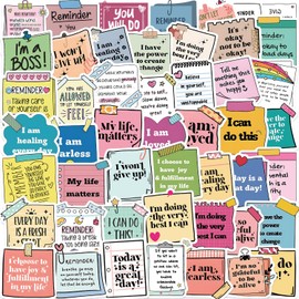 Self-Affirmation Motivational Stickers, 50PCS Inspirational Quote Waterproof Stickers for Water Bottles Laptop Scrapbook, Positive Note Aesthetic Stickers for Teens Adults Students (Motivational)