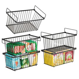 ANJUBAN 5 Pack Stackable Deep Freezer Organizer Bins ，Upgraded Bottom Leak-Proof net，Encryption and Hardening ， Freezer Organizer Bins for 5 to 7 Cu.FT Small Chest Freezer， Easy Get Bottom Foods