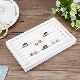 Chazcool Ring Display Tray, 7 Slots Ring Showcase Box, Fashion Jewelry Holder Organizer, White