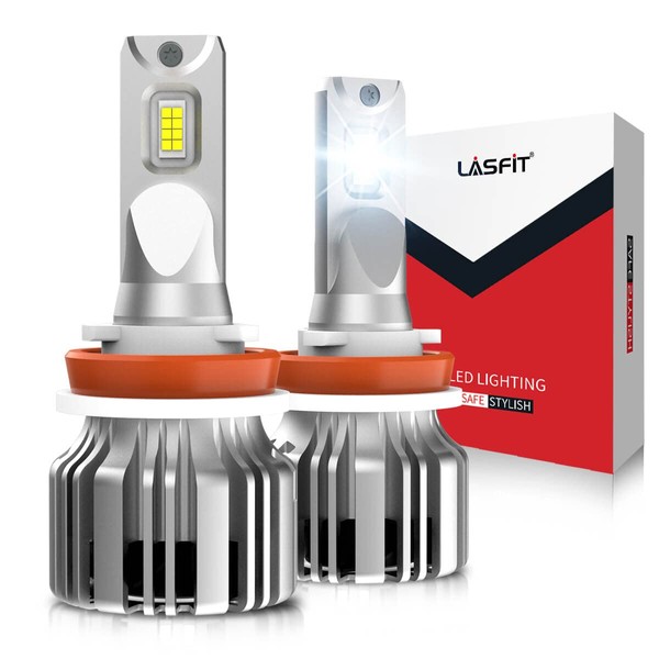 LASFIT H11 H8 H9 Light Bulbs, 2023 Super Bright H16 6000K Mini Size Easy Install, New Upgrade Non-Polarity - Pack of 2