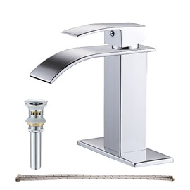 GENBONS Chrome Bathroom Faucet Waterfall Single Handle Bathroom Sink Faucet with Metal Pop-up Drain, Bathroom Faucet One Hole or 3 Hole with Deck Plate