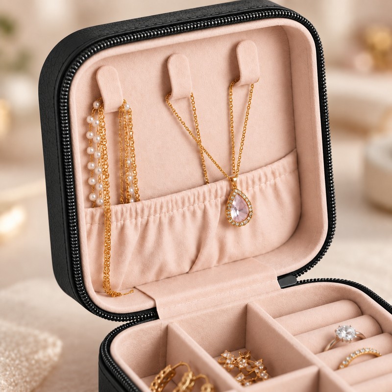 Portable Jewelry Case, PU Leather Travel Box, Earring and Ring