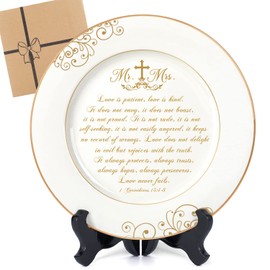 Urllinz - El mejor regalo de boda de aniversario para parejas único 2026 - Plato de señor y señora con decoraciones de lámina de oro de 24 quilates, regalo de compromiso para recién casados para ella