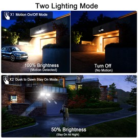 EMANER Motion Solar Lights Outdoor, Solar Floodlight, Stay On or Motion Sensor Mode, Dusk to Dawn Security Lights, Wireless Landscape Spotlights for Garage Fence Driveway Porch Solar Powered, 2-Pack