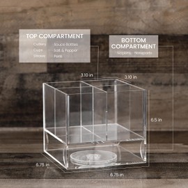 ELTOW Acrylic Swivel Silverware Caddy, Stylish Kitchen Table organizer – made with Clear Lucite, Holds Spoons, Forks, Knives, Straws, and Napkins