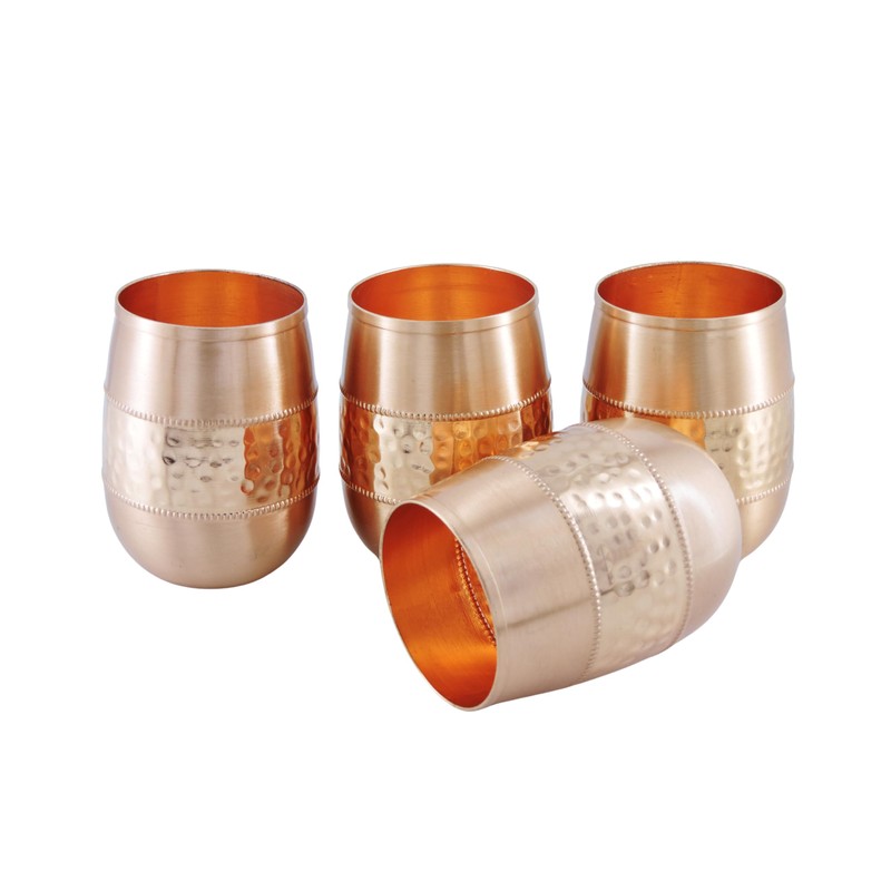 ANCIENTIMPEX 4 x Pure Copper Tumblers (99.74%) Hammered for Ayurveda