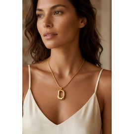 ALFISO Chunky Gold Necklace for Women, 14K Gold Plated Geometric Pendant