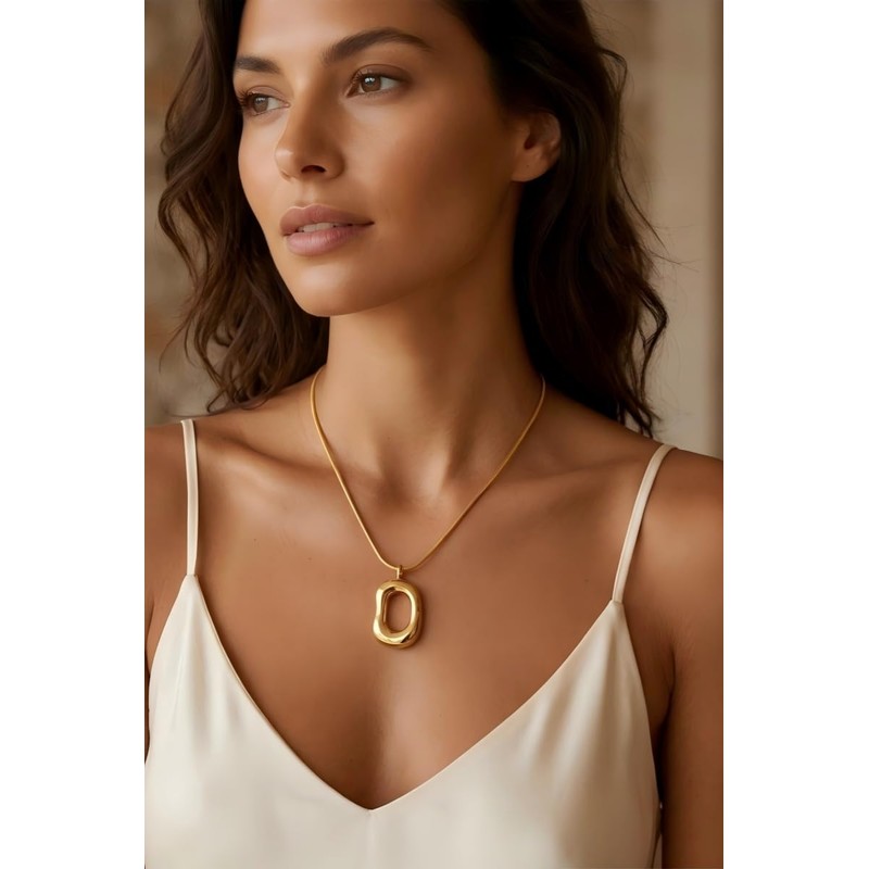 ALFISO Chunky Gold Necklace for Women, 14K Gold Plated Geometric