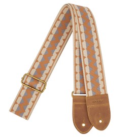 BAKKO Guitar Bass Strap With Full Grain Cowhide Genuine Leather Ends - Polyester Woven